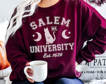 Salem University Crewneck Sweatshirt, Trendy College Halloween Party Graphic Sweatshirt, Ugly Holiday Sweater, Witch Sweatshirt, Spooky