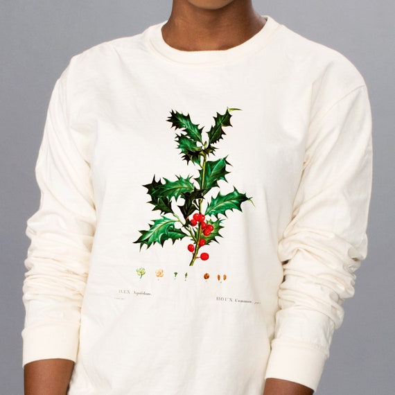 Vintage Holly Christmas Comfort Colors Long Sleeve T-Shirt, Funny Wine Merlot Santa Holiday Party Outfit, Festive Holiday Shirt
