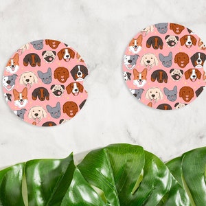 Dog Pattern Car Coasters, Cute Car Decor Ceramic Coaster Inserts, Fun Dog Lover Dog Mom Gift, Dog Decor