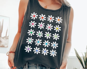 Pride Rainbow Daisies Comfort Colors Unisex Tank Top, Unisex Pride Tank, Pride Outfit, Pride Tank Top