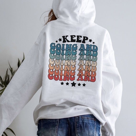 Keep Going Back Print Hoodie Sweatshirt, Cute Retro Positive Vibes Graphic Lounge Wear, Pullover Hooded Sweatshirt