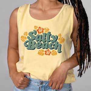 Salty Beach Comfort Colors Unisex Tank Top, Trendy Beach Girl Summer Vacation Tank Gift For Friend, Custom Retro Graphic Tank Top