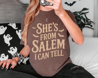 She's From Salem I Can Tell Comfort Colors Shirt, Trendy Halloween Tee, Fashion Holiday T-Shirt
