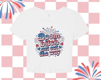 Boom Bitch Get Out The Way Micro Rib Baby Tee, 4th of July Tshirt, Y2k Baby Tee, Fourth of July Women Outfit Top