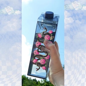 Floral Snake Milk Carton Water Bottle, Cute Milk Carton, Fun Water Bottle, Witchy Water Bottle, Retro Water Bottle