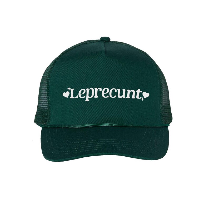 Gorra de camionero de cinco paneles bordada Leprecunt, gorra clásica estructurada de cinco paneles, gorra para el día de San Patricio con cerveza verde, Brunch Irish Pride Lucky, Cunty Forest
