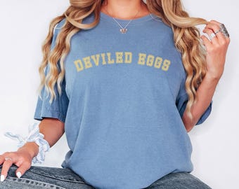 Deviled Eggs Collegiate Comfort Colors Shirt, Festive Holiday Foodie T-Shirt, Thanksgiving Christmas Food