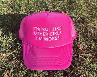 I'm Worse Embroidered Trucker Summer Mesh Cap, Trendy Trucker Hat, Edgy Street Style, Gifts for College Girls, Gifts for Her, Neon Bright