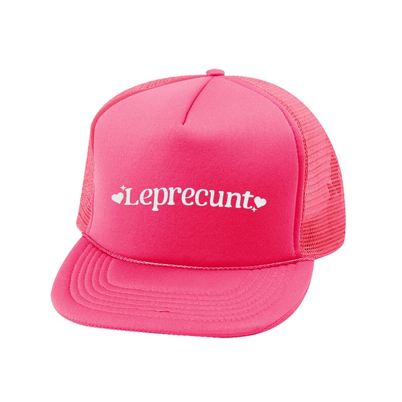 Gorra de camionero de cinco paneles bordada Leprecunt, gorra clásica estructurada de cinco paneles, gorra para el día de San Patricio con cerveza verde, Brunch Irish Pride Lucky, Cunty Neon Pink