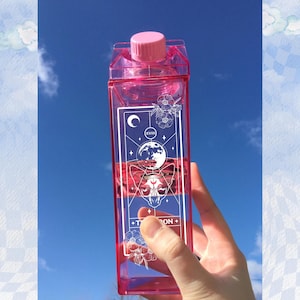 Moon Cat Tarot Milk Carton Water Bottle, Cute Milk Carton, Fun Water Bottle, Witchy Water Bottle, Retro Water Bottle