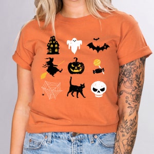 Halloween Collage Short Sleeve Comfort Colors Shirt, Trendy Funny Spooky Black Cat Halloween Sassy Vintage Style Tee