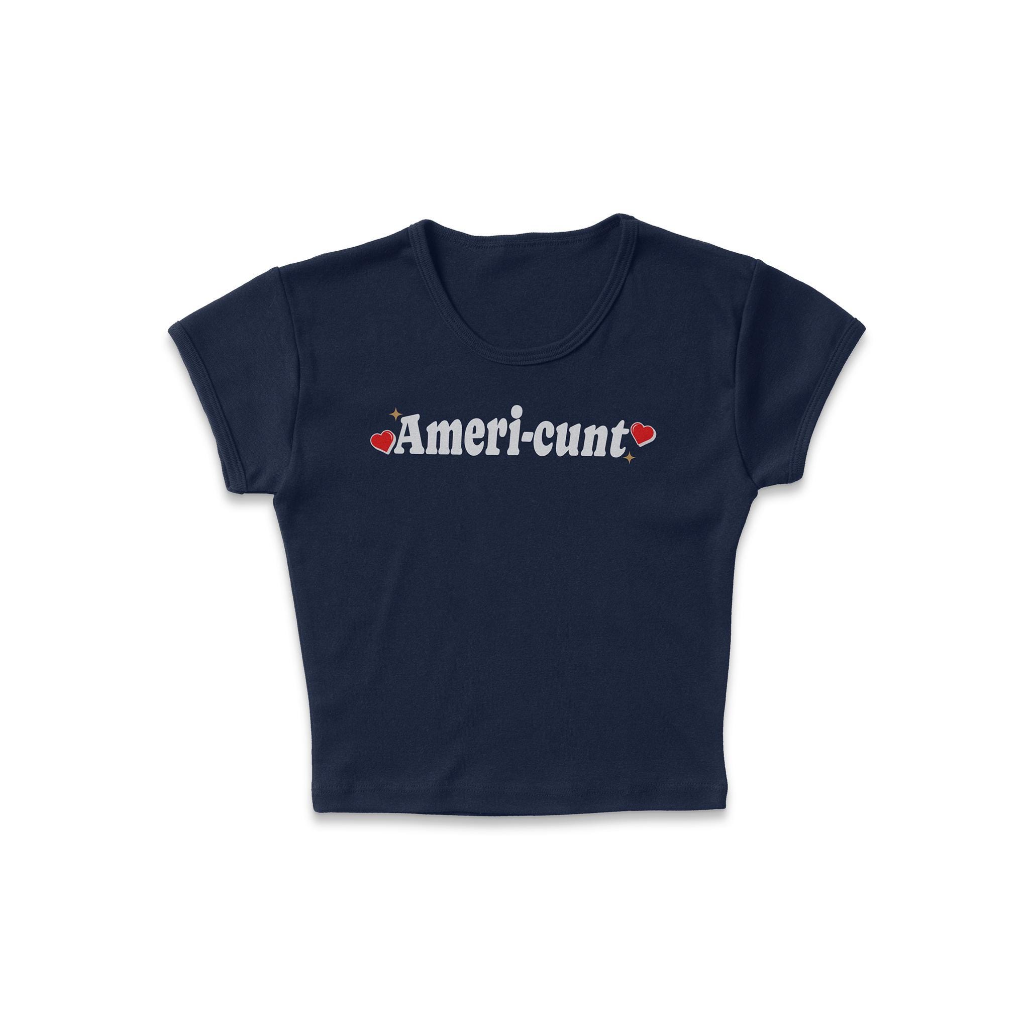 Ameri-cunt Micro Rib Baby Tee, 4th of July Tshirt, Y2k Baby Tee