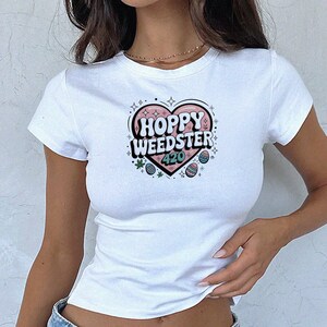 420 Weedster Heart Micro Rib Baby Tee, Hoppy Easter 420 Holiday Brunch Outfit, Hippity Hoppity 420-Friendly Stoner Women's Shirt, Marijuana image 2