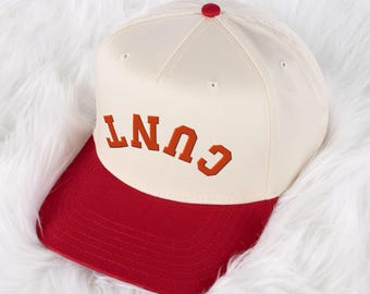 C*nt Upside Down Embroidered 5-Panel Twill Cap - Unhinged Backwards Hat