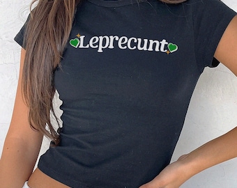 Leprecunt Micro Rib Baby Tee, Funny Y2K Style St. Patrick's Day Outfit, Green Beer St Pattys Top, Irish Pride T-Shirt, Pub Bar Crawl Party