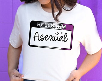 Hello I'm Asexual Unisex Short Sleeve T-Shirt, Cute Asexual Pride Graphic Tee, Pride Parade Festival Outfit, Gift for Ace Girl