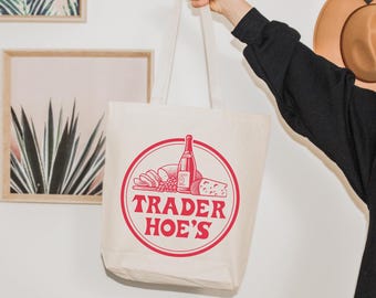 Trader Hoe's Natural Canvas Tote Bag, Eco Friendly Reusable Grocery Bag