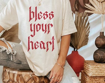 Gothic Bless Your Heart Heavyweight Shirt: Valentine's Day Graphic Tee S-3XL