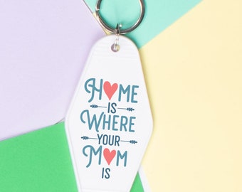 Home is Where Mom Is Motel Keychain, Cute Retro style Mother's Day Mom Home Apartment Keychain Gift