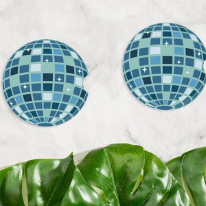 Disco Ball Car Coasters, Cute Retro Car Decor Ceramic Coaster Inserts, Fun New Car Gift For Friend