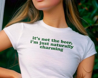 Naturally Charming Micro Rib Baby Tee, St. Patrick's Day Outfit, Green Beer St Pattys Top, Irish Pride Theme T-Shirt, Pub Bar Crawl Party