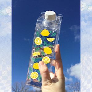 Lemon Pattern Milk Carton Water Bottle, Cute Milk Carton, Fun Water Bottle, Lemon Water Bottle, Retro Water Bottle