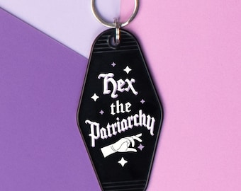 Hex The Patriarchy Motel Keychain, Cute Retro style Travel Road Trip Keychain Gift, Funny Keychain