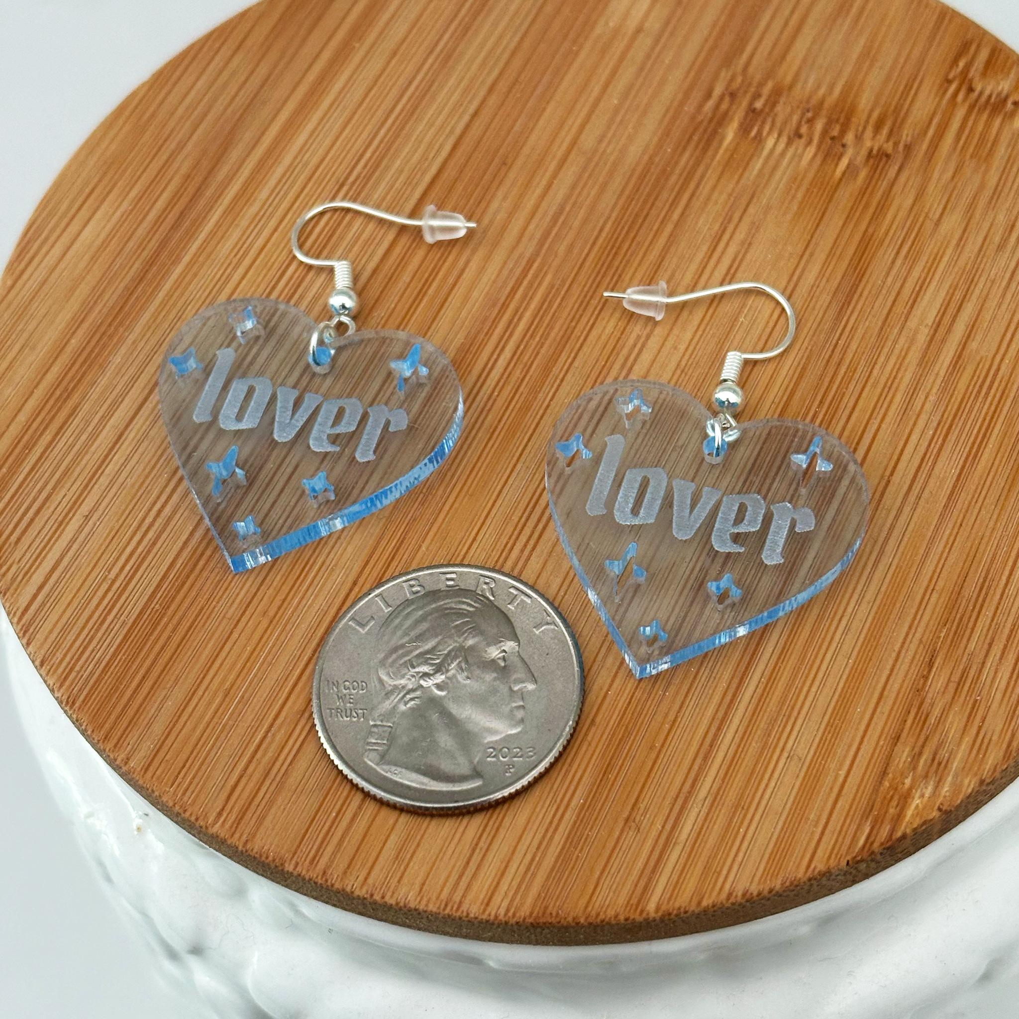 Blue Reflective Heart Earrings - Acrylic & Stainless Steel, Fashion Lover Style For Women & Girls 9 thumbnail image