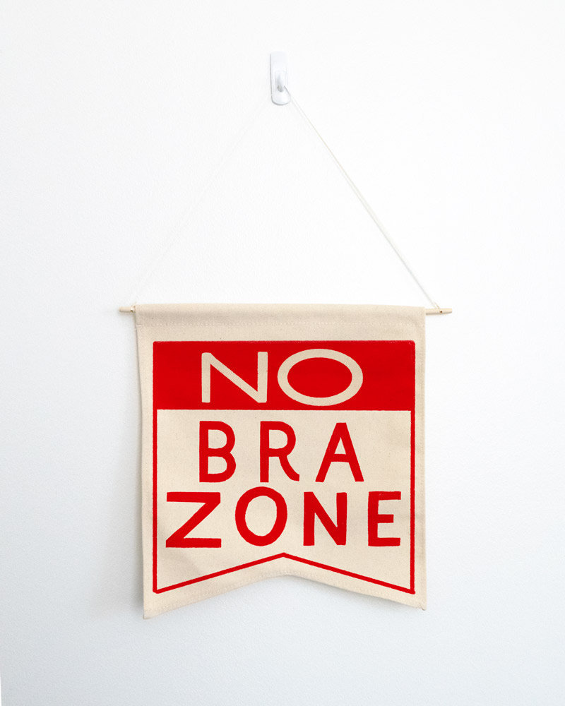 No Bra Zone Natural Canvas Wall Hang Hand Illustrated Wall Etsy