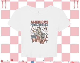 America's Problem Child Micro Rib Baby Tee, 4th of July Tshirt, Y2k Baby Tee, Fourth of July Women Outfit Top