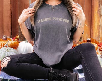 Mashed Potatoes Collegiate Comfort Colors Shirt, Festive Holiday Foodie T-Shirt, Thanksgiving Christmas Food