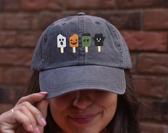 Spooky Popsicles Embroidered Pigment-Dyed Cap, Summerween Halloween Hat