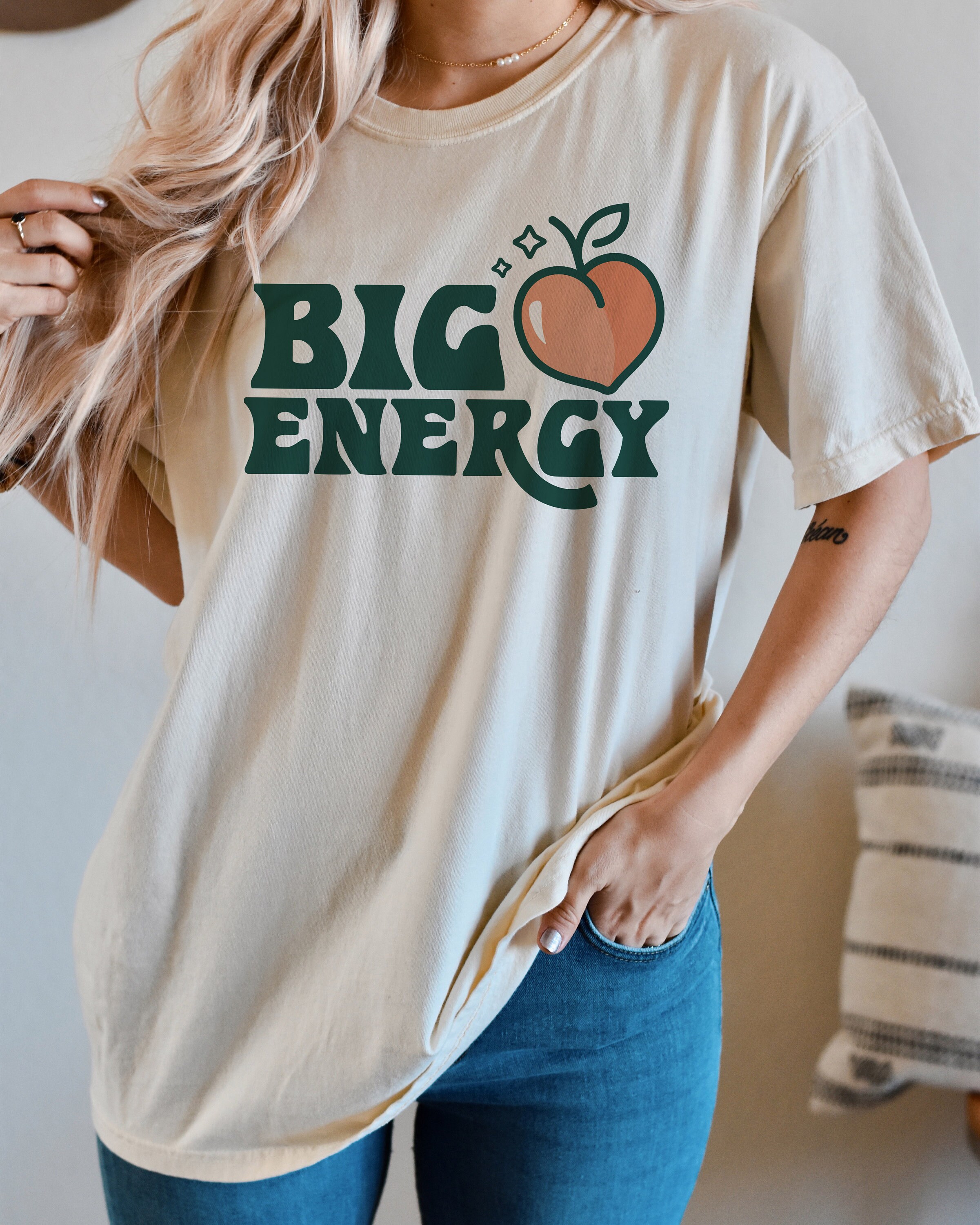 Big Peach Energy Ivory Comfort Colors Short Sleeve Tee, Trendy