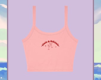 Arched Tinis Bikinis Micro Rib Spaghetti Strap Tank, Lake Life Outfit, Beach Coastal, Martini Pool Party, Camping Summer 90's Y2K Baby Tee