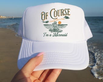 Drinking Mermaid Trucker Hat, Mesh Back, Summer Vacation Cap