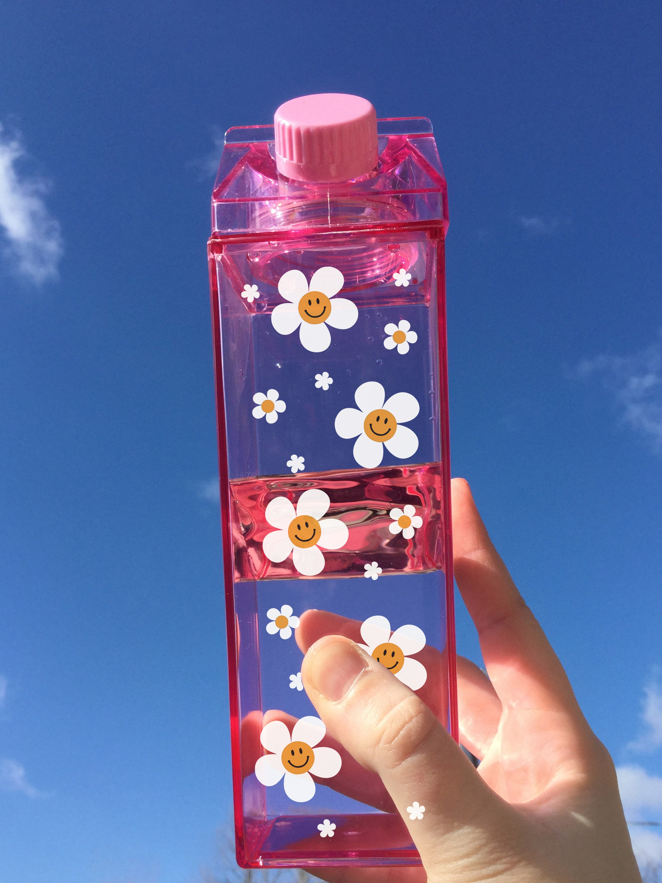 Daisy Pattern Milk Carton Water Bottle, Cute Milk Carton, Fun Water Bottle,  Daisy Water Bottle, Smiley Face Water Bottle 