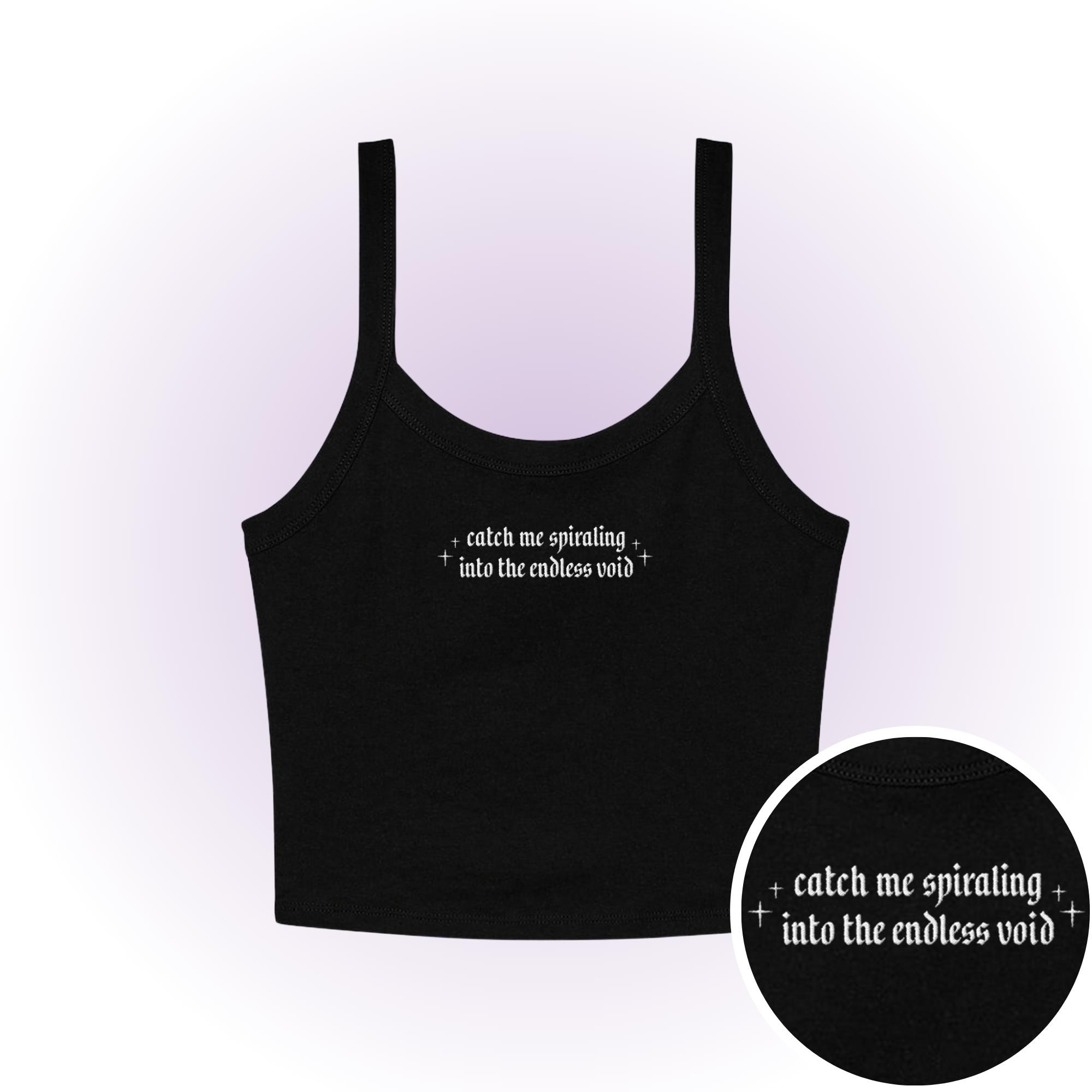 Endless Void Embroidered Micro Rib Spaghetti Strap Tank, Y2K Tank