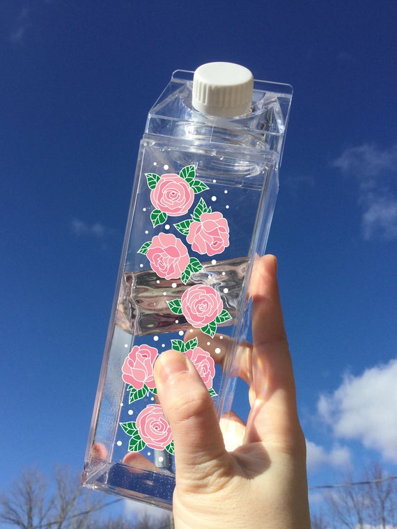Botella de agua de cartón de leche con patrón rosa, cartón de leche lindo,  botella de agua divertida, botella de agua floral, botella de agua retro -   México