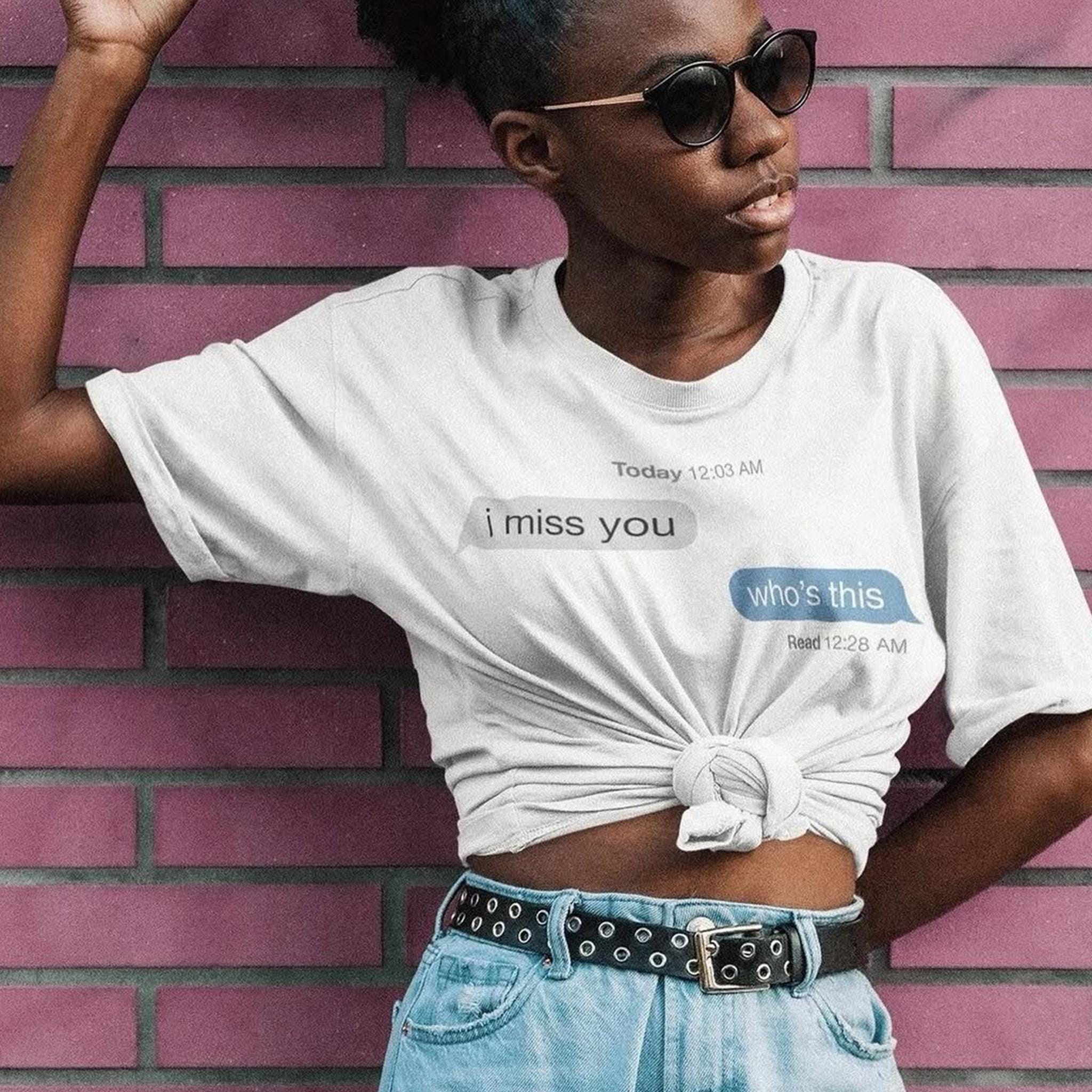 I Miss You Text White Unisex Short Sleeve T-shirt, Funny