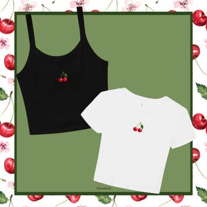Camiseta de tirantes finos o minicamiseta de canalé micro acanalado con icono de cereza, camiseta roja de cerezas estilo Y2K