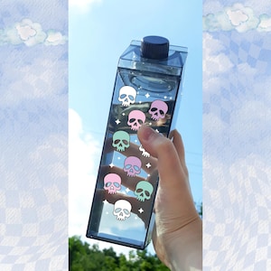Skull Pattern Milk Carton Water Bottle, Cute Milk Carton, Fun Water Bottle, Skulls Water Bottle, Retro Water Bottle
