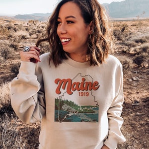 Nature Maine Crewneck Sweatshirt, Outdoorsy Hiking Pullover, Nature Lover Jumper, Maine Sweatshirt