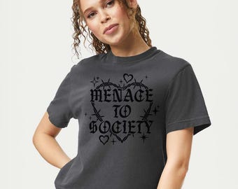 Menace To Society Boxy Crop Top, Comfort Colors Vintage Tough Graphic Tee