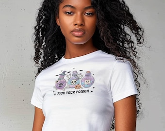 Potion Bottle Poisons Micro Rib Baby Tee, Spooky Graphic Halloween Witchy Crop Top, Y2K Style