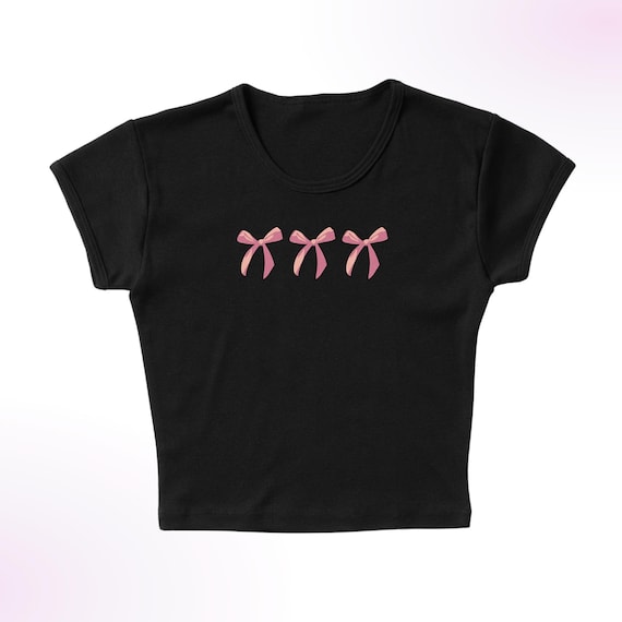 Three Dainty Little Bows Micro Rib Baby Tee, Trendy Pink Bow