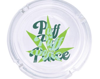 Cendrier rond en verre Puff Puff Peace 4,25", joli plateau à cendres imprimé UV en verre transparent cadeau de fumer