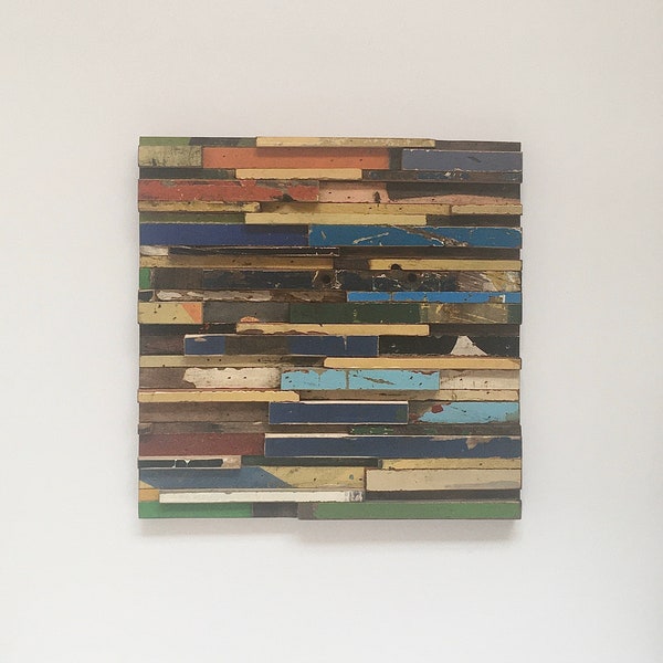 35cm x 35cm Reclaimed wood wall piece | Art | Boat wood  | Series 4 - 001 | Wall hanging | Teak | Mango wood | truck wood