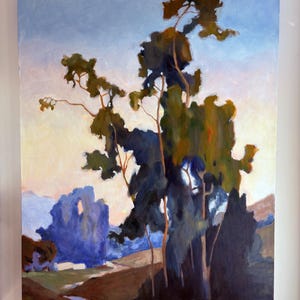 Original Ölgemälde “Abendschleife”, Bäume bei Sonnenuntergang – Impressionistische Landschaftskunst 60x90 cm auf Leinwand