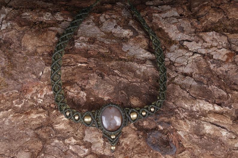 Macrame Necklace Pendant Handmade Jewelry fancy jasper stone Bohemian Macrame Jewelry Boho Necklace Bohemian hoop necklace necklace