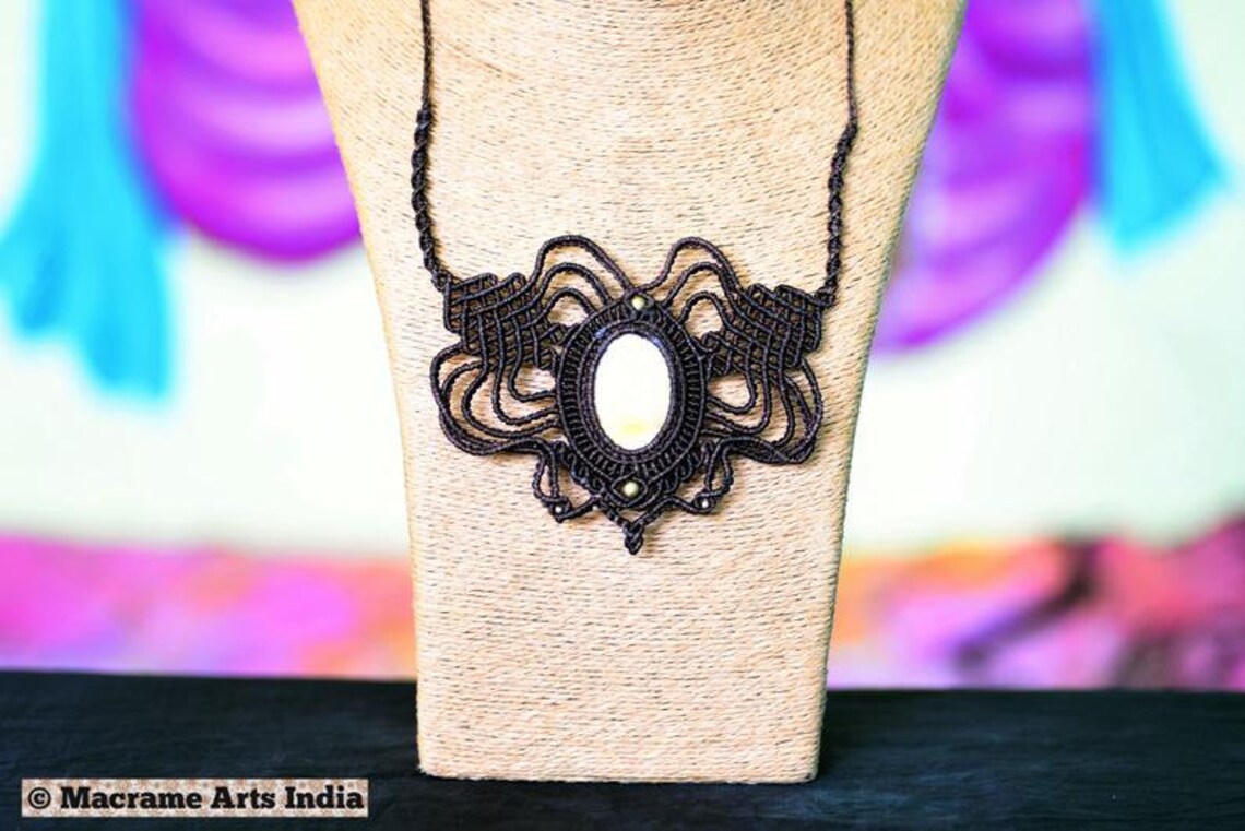 Earthbound Collection Macrame Necklace Crystal Boho Jewelry Etsy